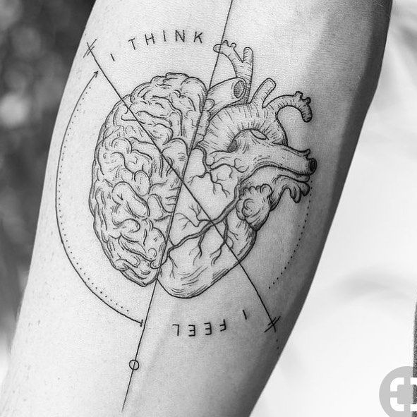Anatomical Hearts and Brain Art tattoo
